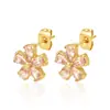 Pendientes de Acero Inoxidable con Incrustaciones de Circonita en Forma de Pétalo para Mujer, Pendientes de Flor de Cinco Hojas con Baño de Oro de 18K, Suministro Directo Transfronterizo
