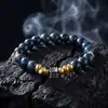 Pulseira de contas com pedra azul céu banhada a ouro e prata para homens, pulseira de design de nicho da moda hip-hop, acessório versátil da moda para mulheres