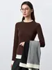 Suéter de Tricô Tencel Lã com Contraste Vintage para Outono/Inverno 2026 para Mulheres, Peça Básica de Nova Estilo