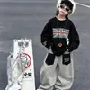 Conjunto de otoño de moda para niños: top de manga larga con estampado genial y pantalones de pierna ancha con estampado de leopardo, un conjunto de dos piezas elegante para niños pequeños y grandes