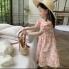 Vestido de Niña Verano Nuevo Estilo Cómodo y Transpirable Sencillo Vestido de Princesa para Niños Mangas Abullonadas Dulces Estilo Floral Pequeño