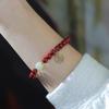 Pulsera de Cuentas de la Fortuna de Cinabrio Natural para Mujer, Diseño de Nicho Estilo Ins, Colgante de la Fortuna Individual de Jade Hetian, Pulsera con Dijes Chapada en Plata S925