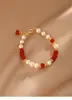 Pulseira Quadrada de Ágata Vermelha com Pérolas Irregulares de Água Doce Moda Pulseira de Jade Jade de Água Clara Joia de Mão Elegante