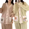 Traje de Pijama Arcoíris Invierno Engrosado Dibujos Animados Durazno Pijamas Ropa de Casa para Mujer Coral Fleece Moderno Holgado