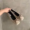 Viento Suave de Noche Zapatos Planos de Piel con Boca Baja para Mujer Otoño/Invierno 2024 Mocasines Cuadrados Suaves con Lazo