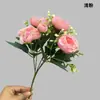 Flores Artificiais com 5 Cabeças Pequenas Misturadas com Peônias, Flores de Seda Artificiais de Comércio Exterior Transfronteiriço para Exibição em Casa, Adereços de Fotografia, Flores Falsas