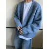 Suéter cárdigan azul retro americano para hombre, casual y sofisticado, chaqueta de punto cálida de invierno de corte limpio