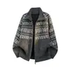 Cárdigan casual retro juvenil con cremallera y solapa grande, suéter cárdigan de punto, chaqueta superior de alta gama de moda, en stock