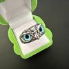 S925 plata lisa retro azul gafas búho joyería anillo al por mayor transfronterizo hombres y mujeres Diseño anillo de búho