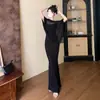 Vestido Largo Asimétrico de Manga Larga de Color Sólido Sexy Transfronterizo para Mujer, Elegante Conjunto de Dos Piezas Bodycon Fishtail que Ceñe la Cintura para Otoño