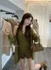 Colección de Otoño Y.JIA: Conjunto de chaleco de canalé estilo coreano, sin espalda, con cuello de amarre + cárdigan de punto holgado para mujer, 519