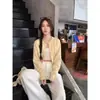 Cárdigan Corto de Punto Amarillo para Mujer Otoño Invierno Ropa de Abrigo Suéter Suave Lecheso Esponjoso Estilo Perezoso Holgado Adelgazante Top