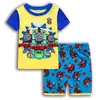 Roupas infantis de manga curta para primavera e verão, crianças pequenas e médias, meninos, roupas de bebê, conjunto completo Capitão América Vingadores