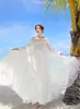 Vestido Suave Hada Súper Hada Gama Alta Francés Elegante Vacaciones en la Costa Blanco Hombros Descubiertos Vestido de Manga Larga