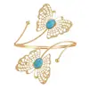 Pulsera de Flor de Metal Estilo Europeo Transfronteriza Abierta Ajustable Hueca Mariposa Turquesa Joyería de Mano para Mujeres Joyería al por Mayor