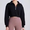 Moletom de Veludo com Gola Alta e Meio Zíper Outono/Inverno Feminino Solto Casual Roupa de Yoga Tops de Manga Longa Roupa Fitness Jaqueta Esportiva
