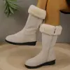 Botas de Nieve de Invierno para Mujer 2026 Estilo Nuevo Forradas de Felpa Calientes de Media Pantorrilla Botas Martin de Suela Plana con Cremallera Lateral Impermeables para Mamás