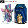 Cubiertos de Acero Inoxidable Transfronterizo de Amazon Cuchillo y Tenedor 1010 Cuchillo, Tenedor y Cuchara de Estilo Occidental Juego de 24 Piezas Cuchillo y Tenedor para Carne Caja de Regalo