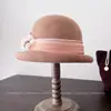 Sombrero de Pescador de Lana con Flor de Gasa 3D y Ala Curva para Mujer, Invierno Retro, Moda, Sombrero Cubo, Elegante, Lujo Ligero, Sombrero de Fieltro, Moderno