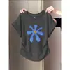 Camiseta de Manga Corta Estilo Nuevo 2026 con Mangas Volantes Pequeñas, Algodón Puro, Diseño para Mujer con Estampado de Cintura Ajustada Adelgazante para Verano