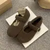Primer Encuentro Temporada Gris Mary Jane Zapatos de Piel para Mujer Ropa Exterior de Invierno Nuevo Estilo Coreano Zapatos de Vestir Mujer Suela Plana Más Terciopelo Cálidos Zapatos de Algodón