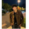 Chaqueta de cuero estilo retro americano Maillard transfronteriza para hombre, diseño de primavera, estilo corto de nicho con hombreras, chaqueta de motociclista fresca y elegante
