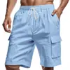 Shorts de Cargo tipo Americano con Múltiples Bolsillos para Hombre, Deportivos Casuales de Lino Color Sólido con Cordón, Shorts de Cinco Puntos, Transfronterizos, Amazon