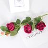 Ramo de rosas de terciopelo de 3 cabezas, simulación de flores artificiales para bodas en casa, rosas de varias cabezas, rama larga, accesorios de fotografía para hoteles y personas