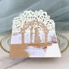 Tarjeta de felicitación tridimensional de rosa con corte láser transfronterizo para boda Invitación de boda Polvo brillante Plata Invitación de compromiso