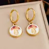 Pendientes redondos de moda para mujer con diseño de hongo, transfronterizos europeos y americanos, accesorios redondos para orejas de acero inoxidable chapado en oro con impresión de aceite