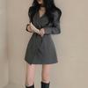 Traje coreano de alta gama para mujer, diseño Dongdaemun, halter con cordones, un botón, vestido de manga larga
