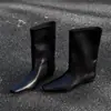 Botas de invierno y otoño nuevas de estilo coreano, versátiles, elegantes, de tacón bajo, para mujer, sin cordones, hasta la pantorrilla, con textura de cuero