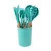 Set de Silicona de Doce Piezas de Colores con Mango de Madera Set Combinado de Utensilios de Cocina de Silicona de Grado Alimenticio Resistente a Altas Temperaturas Espátula en Stock