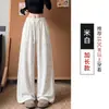Calça feminina de perna larga com strass outono inverno 2026 nova plus size com bolsos traseiros caimento perna curva cintura alta modeladora perna reta calça