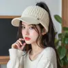 Gorro de Punto de Moda para Mujer Otoño e Invierno con Forro Polar, Gorra de Béisbol de Parte Superior Abierta con Protección para Orejas, Cálido Transfronterizo