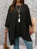 Camiseta de Color Sólido con Mangas Murciélago de Talla Grande para Primavera y Otoño, Transversal Europea y Americana de Amazon, Top Holgado y con Caída, Favorecedor Cuello Redondo para Mujer