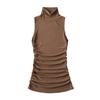 Chaleco sin mangas ajustado para chica sexy con cintura media transparente plisado de cuello alto pequeño para mujer Primavera y Verano Nuevo Look Slim Sexy Top Interior