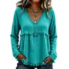 2026 Verão Novo Estilo Europeu e Americano Solto Gola V Franjada Manga Longa Camiseta Cor Sólida Casual Top Camisa Cross-border Roupas Femininas