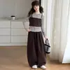 Conjunto de otoño para niña 2026 nueva colección: elegante conjunto de top a rayas estilo coreano y pantalones de algodón de pierna ancha para niñas pequeñas