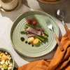 Vajilla Cerámica Retro de Alta Gama para Restaurantes y Hoteles, Plato para Bistec Estilo Occidental Nervado Personalizado, Plato Hondo de Alto Valor Estético para Uso Doméstico