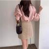Chic Coreano2026 Nueva Elegante Camisa Rosa para Mujer Primavera y Verano, Corte Holgado Estilo Francés, Mangas de Farol Adelgazantes, Blusa de Cuello Vuelta