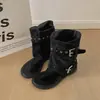 Sandalias Chanclas de Tacón Plano Oculto Negro Mate para Mujer 2026 Nuevo Verano con Faldas Sandalias Antideslizantes Retro
