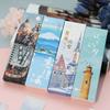 Marcapáginas de papel teñido Mu, marcador de página de libro con paisajes, marcador de página en caja de cartón, carpeta para 30 notas