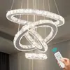 Fornecimento exclusivo transfronteiriço de lustres circulares de LED de cristal em aço inoxidável para iluminação de sala de estar, sala de jantar e quarto, arte minimalista moderna