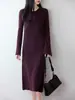 Elegante y Sofisticado Vestido de Punto de Lana para Mujer, 100% Lana Pura, Corte Ajustado, Manga Larga, Vestido Suéter Otoño/Invierno