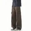 Calça Masculina Casual Nova Outono e Inverno 2026, Corte Reto Amplo, Versátil, Lavada, Estilo Simples, Multi-Bolsos, Estilo Americano Tendência