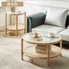Mesa de Centro Combinada de Madera Maciza y Ratán Estilo Japonés Ins Nórdica Simple para Sala de Estar Doméstica Apartamento Pequeño Mesa de Té Redonda de Cristal