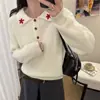 Jaqueta Tricô Vermelha Ankora para Mulheres, Outono e Inverno, Macia e Relaxada, Estilo Coreano, Camisa Polo com Gola Reversível