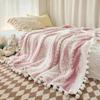 Manta Jacquard Cationica de Dos Tonos Terciopelo Nube, Manta Pequeña Fresca y Versátil para Sofá con Bolitas de Pelo Pequeñas, Manta para Siesta en la Oficina