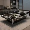 Mesa de café minimalista de piedra estilo italiano, Muebles modernos de lujo ligero para sala de estar, Sofá Lawrence de combinación cuadrada para apartamentos pequeños de alta gama